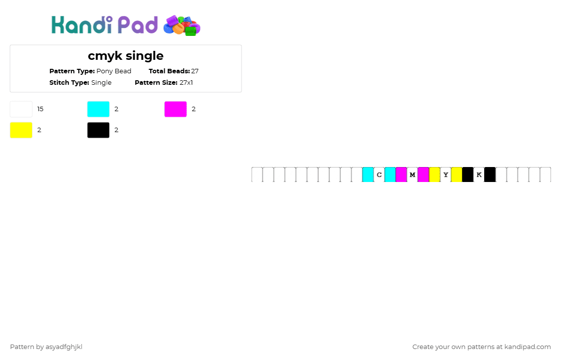 cmyk single - Pony Bead Pattern by color_nerd on Kandi Pad - white,light blue,pink,yellow