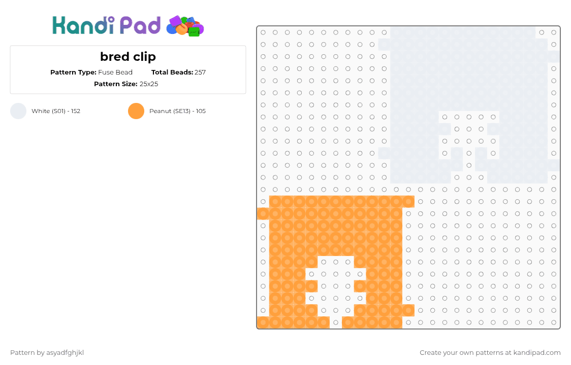 bred clip - Fuse Bead Pattern by color_nerd on Kandi Pad - orange,white