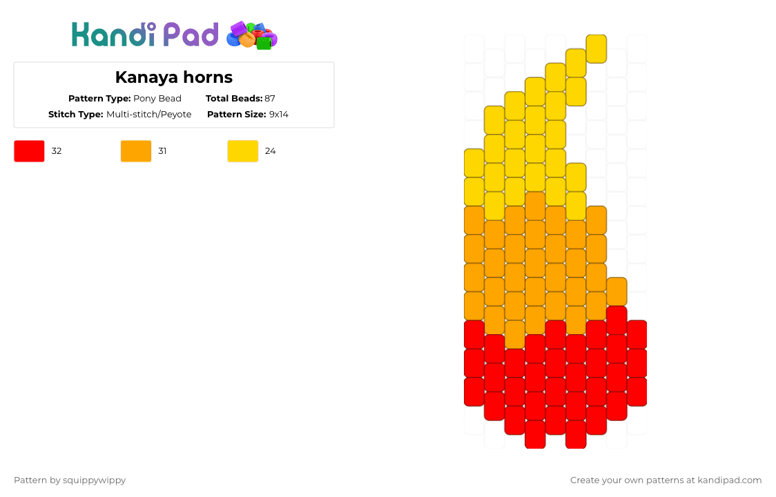Kanaya horns - Pony Bead Pattern by squippywippy on Kandi Pad - red,orange