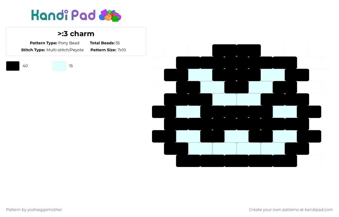 >:3 charm - Pony Bead Pattern by yoshieggsmother on Kandi Pad - black,white