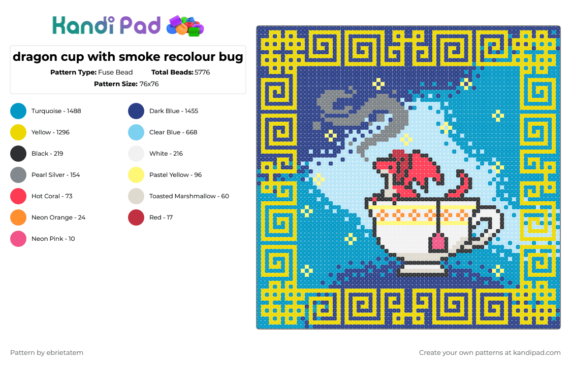 dragon cup with smoke recolour bug - Fuse Bead Pattern by ebrietatem on Kandi Pad - blue,yellow,light blue