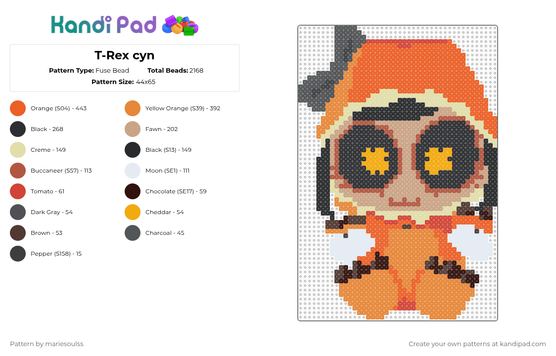 Cyn murder drones t-rex - Fuse Bead Pattern by mariesoulss on Kandi Pad - orange,murder drones,cyn,cynessa,trex