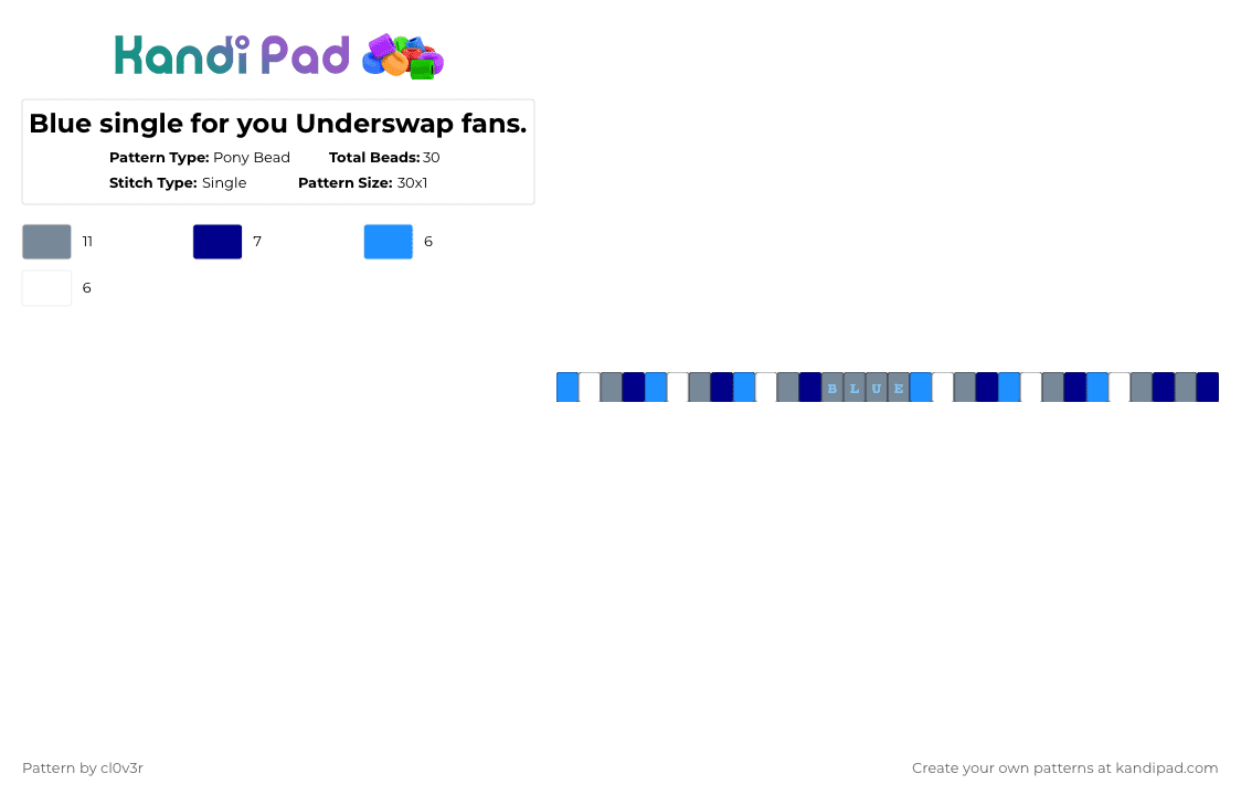 Blue single for you Underswap fans. - Pony Bead Pattern by 3clair on Kandi Pad - gray