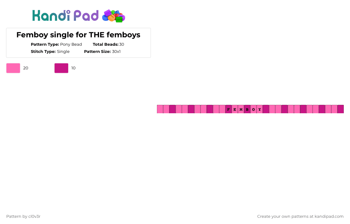 Femboy single for THE femboys - Pony Bead Pattern by 3clair on Kandi Pad - pink