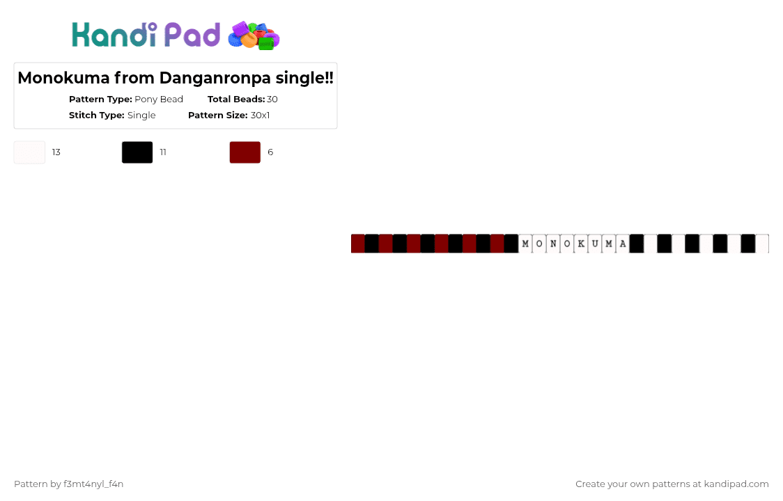 Monokuma from Danganronpa single!! - Pony Bead Pattern by cole_here on Kandi Pad - brown, white