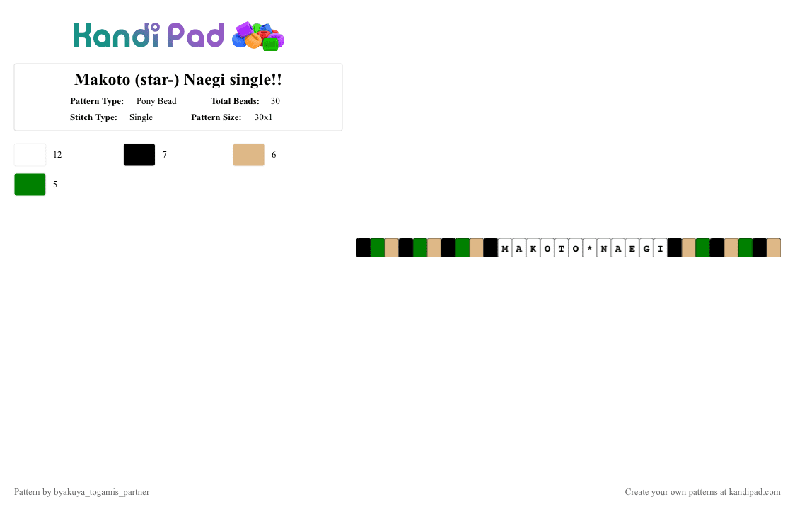 Makoto (star-) Naegi single!! - Pony Bead Pattern by cole_here on Kandi Pad - beige, green