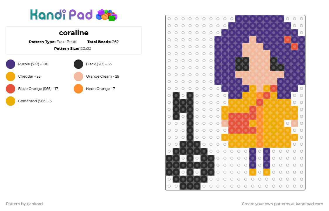 coraline - Fuse Bead Pattern by tjankord on Kandi Pad - purple,orange