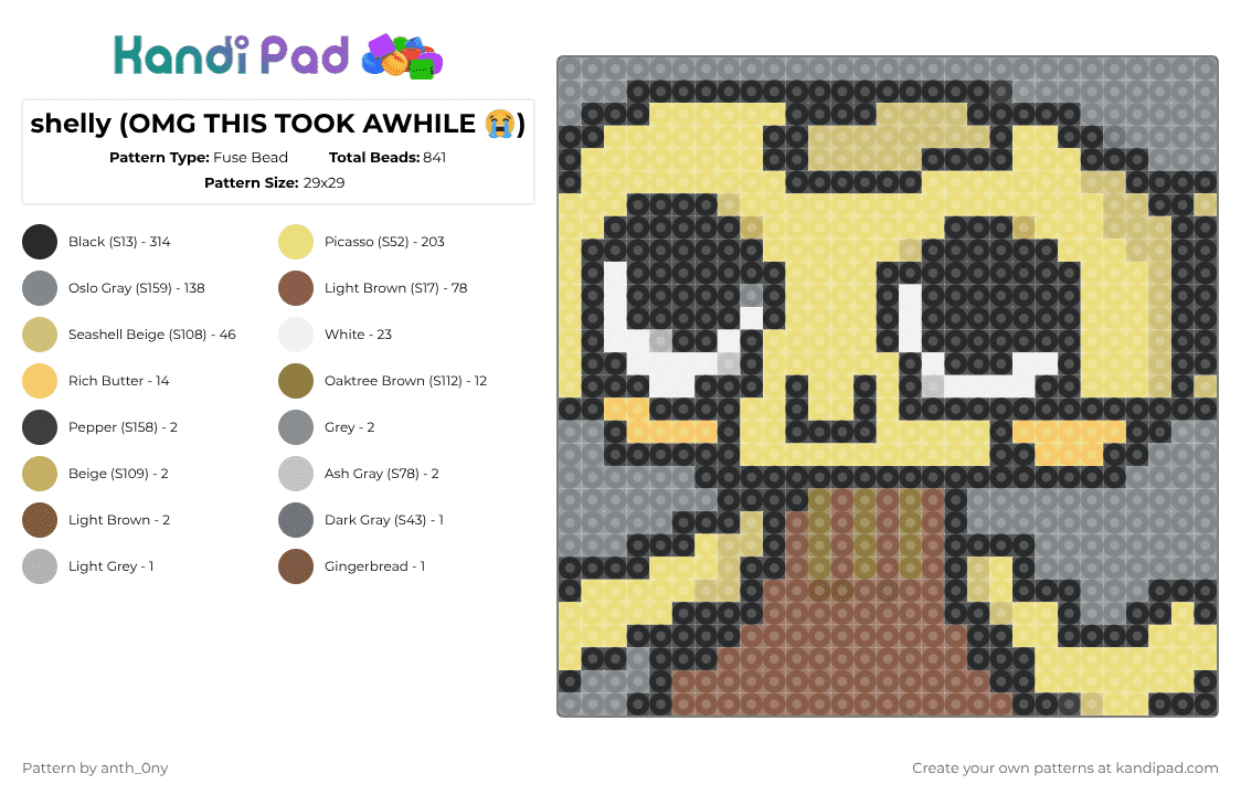 shelly (OMG THIS TOOK AWHILE 😭) - Fuse Bead Pattern by anth_0ny on Kandi Pad - gray,yellow