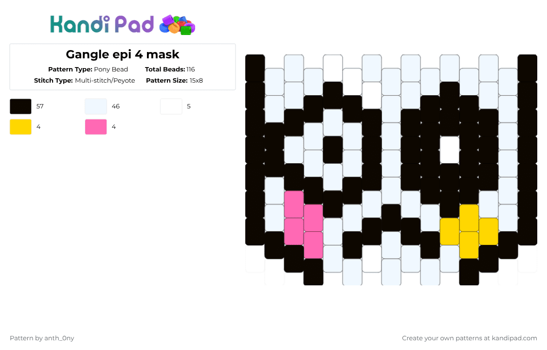 Gangle epi 4 mask - Pony Bead Pattern by anth_0ny on Kandi Pad - white,yellow,pink