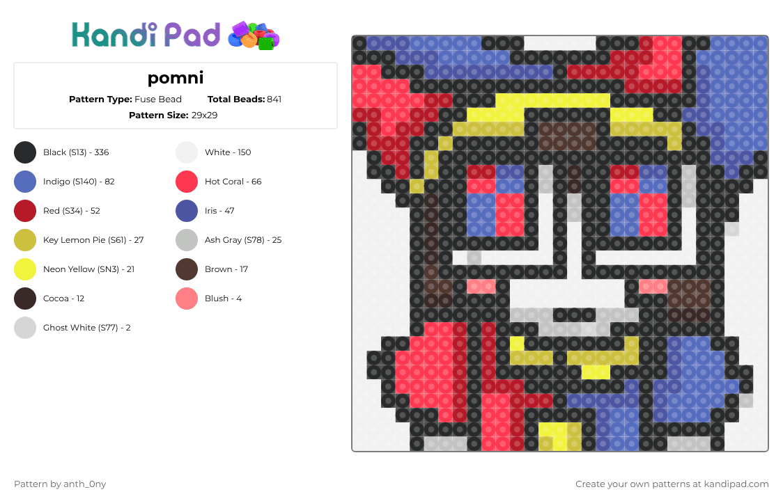 pomni - Fuse Bead Pattern by anth_0ny on Kandi Pad - blue,red