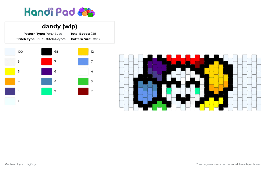 dandy (wip) - Pony Bead Pattern by anth_0ny on Kandi Pad - white,yellow,light blue,colorful
