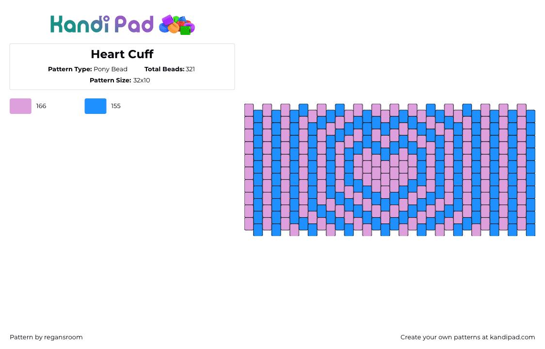 Heart Cuff - Pony Bead Pattern by regansroom on Kandi Pad - heart,stripes,love,hypnotic,cuff,pink,blue