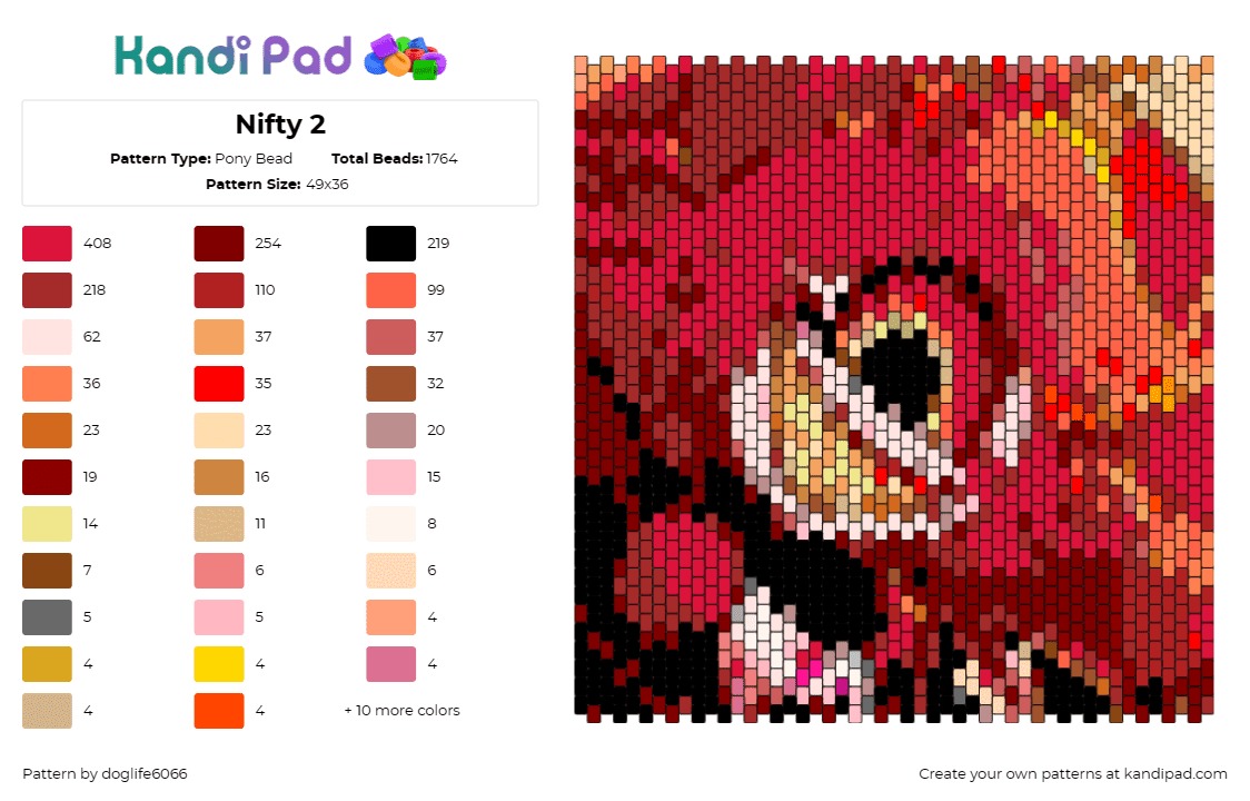 Nifty 2 - Pony Bead Pattern by regansroom on Kandi Pad - niffty,hazbin hotel,animated,spirited,lively,character,red