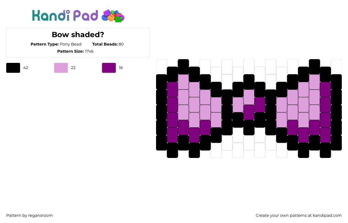 Bow shaded? - Pony Bead Pattern by regansroom on Kandi Pad - bow,clothing,simple,pink,purple