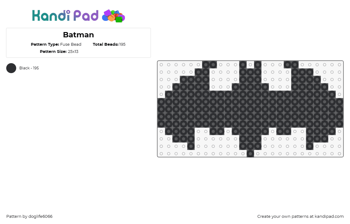 Batman - Fuse Bead Pattern by doglife6066 on Kandi Pad - batman,logo,symbol,superhero,dc,comic,simple,black