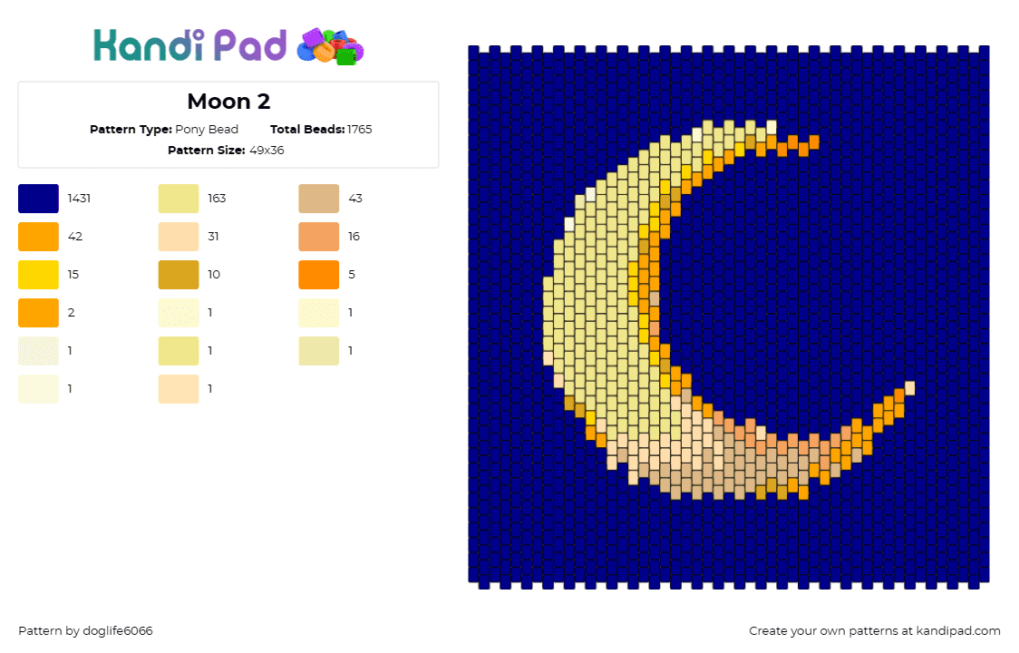 Moon 2 - Pony Bead Pattern by regansroom on Kandi Pad - crescent moon,night,sky,serene,peaceful,dusk,gradient,yellow,blue