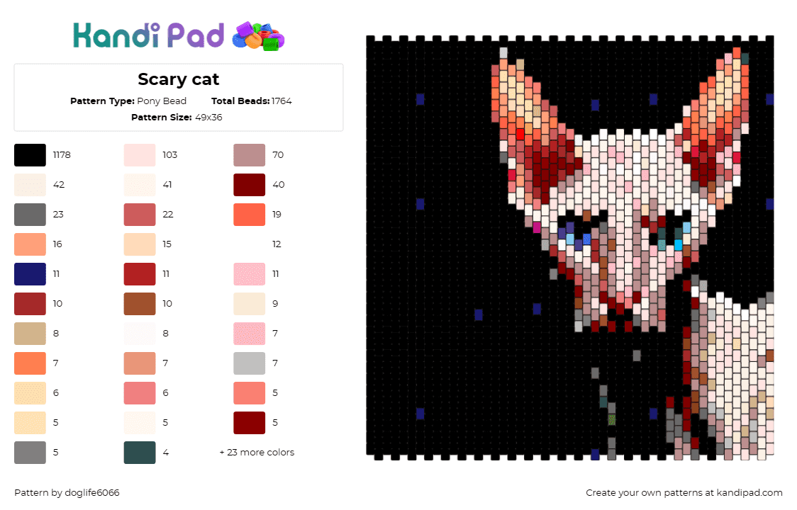 Scary cat - Pony Bead Pattern by regansroom on Kandi Pad - sphinx cat,animal,spooky,dark,panel,mysterious,hairless feline,intrigue,black,be