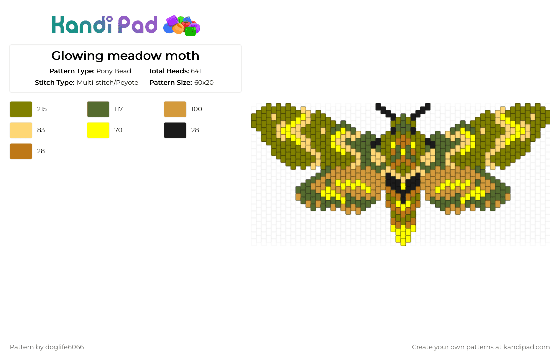 Glowing meadow moth - Pony Bead Pattern by doglife6066 on Kandi Pad - gold,yellow
