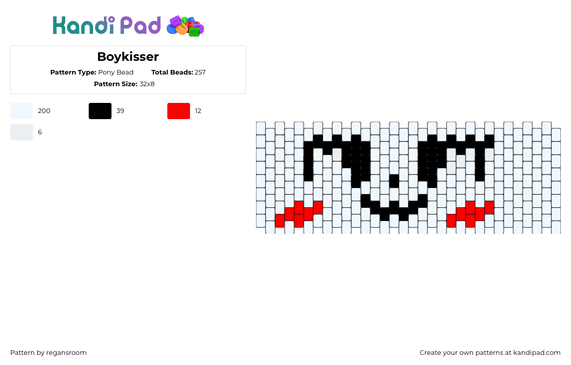 Boykisser - Pony Bead Pattern by regansroom on Kandi Pad - boykisser,almost nice,song,face,music,cuff,white,black