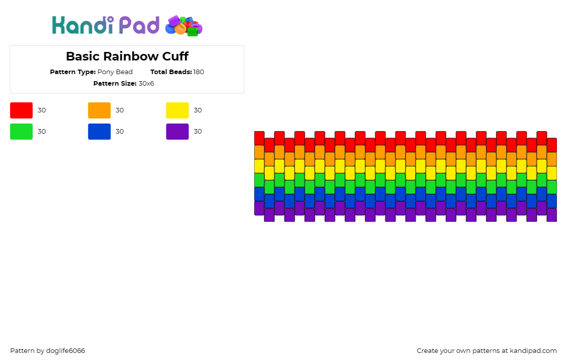 Basic Rainbow Cuff - Pony Bead Pattern by regansroom on Kandi Pad - rainbows,stripes,cuff