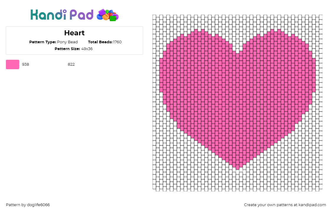 Heart - Pony Bead Pattern by regansroom on Kandi Pad - heart,love,affection,symbol,warmth,care,vibrant,pink,symmetrical