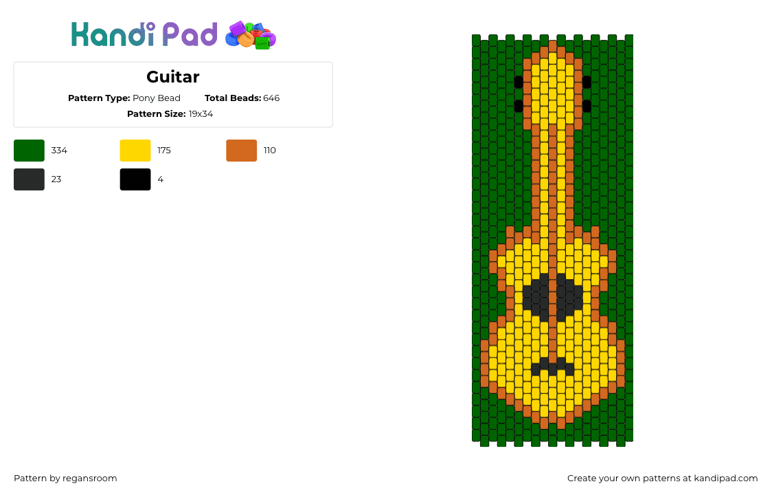 Guitar - Pony Bead Pattern by regansroom on Kandi Pad - guitar,instrument,music,ukulele,panel,yellow,green