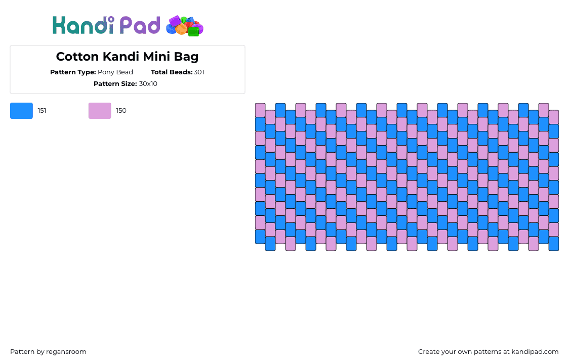 Cotton Kandi Mini Bag - Pony Bead Pattern by regansroom on Kandi Pad - cotton candy,diagonal,stripes,panel,bag,pink,blue