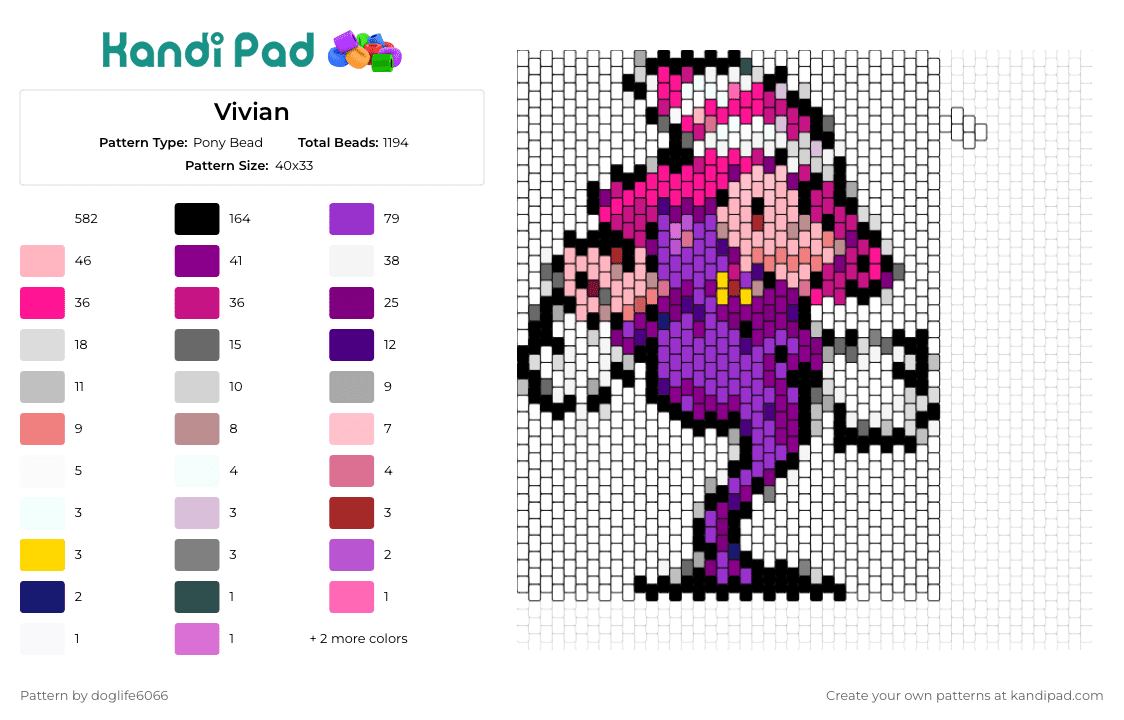 Vivian - Pony Bead Pattern by doglife6066 on Kandi Pad - vivian,paper mario,nintendo,character,magical,mysterious,allure,purple