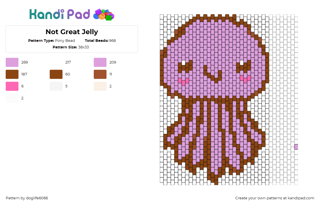 Not Great Jelly - Pony Bead Pattern by regansroom on Kandi Pad - jellyfish,cute,undersea,playful,serene,ocean life,animal,pink