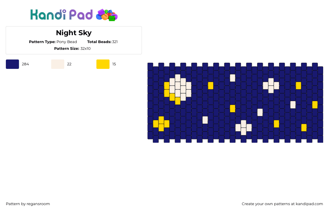 Night Sky - Pony Bead Pattern by regansroom on Kandi Pad - sky,night,stars,moon,dark,cuff,blue,yellow