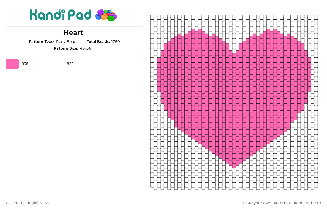 Heart - Pony Bead Pattern by doglife6066 on Kandi Pad - heart,love,affection,symbol,warmth,care,vibrant,pink,symmetrical