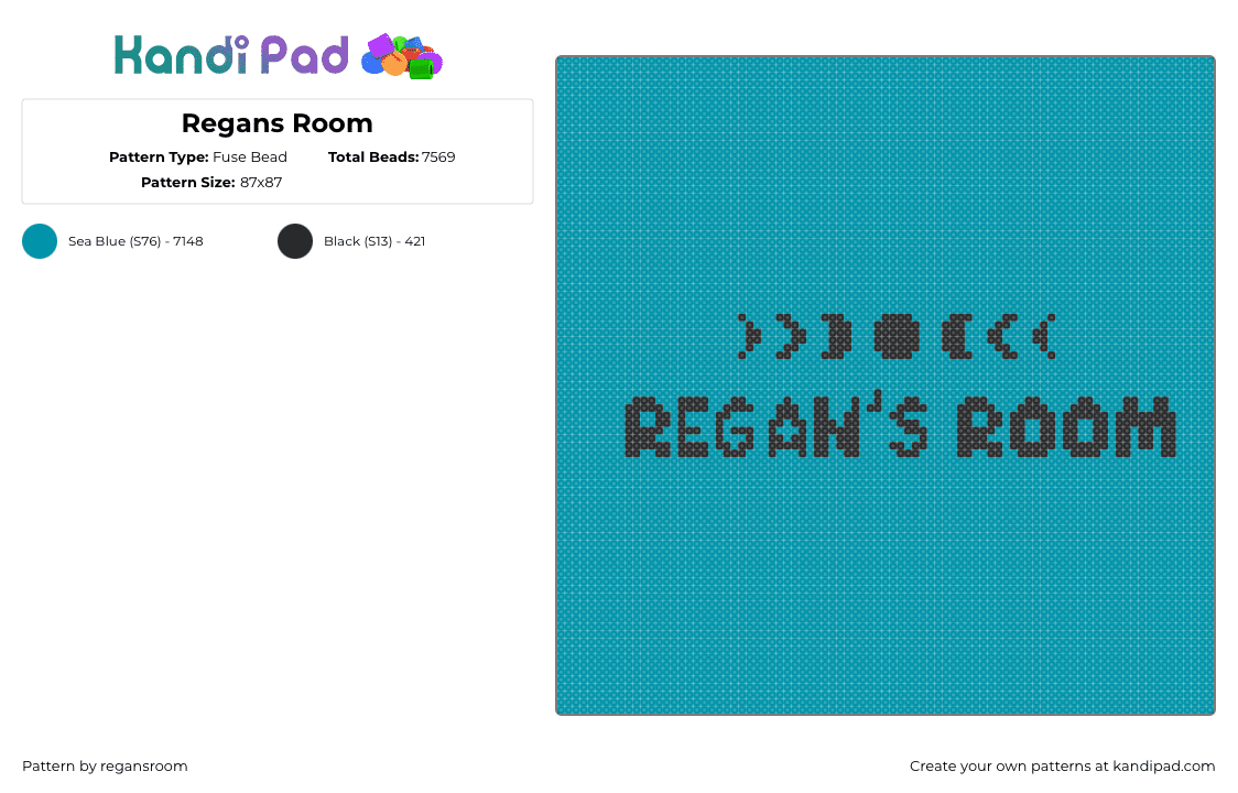 Regans Room - Fuse Bead Pattern by regansroom on Kandi Pad - sign,text,moon,phases,panel,black,teal