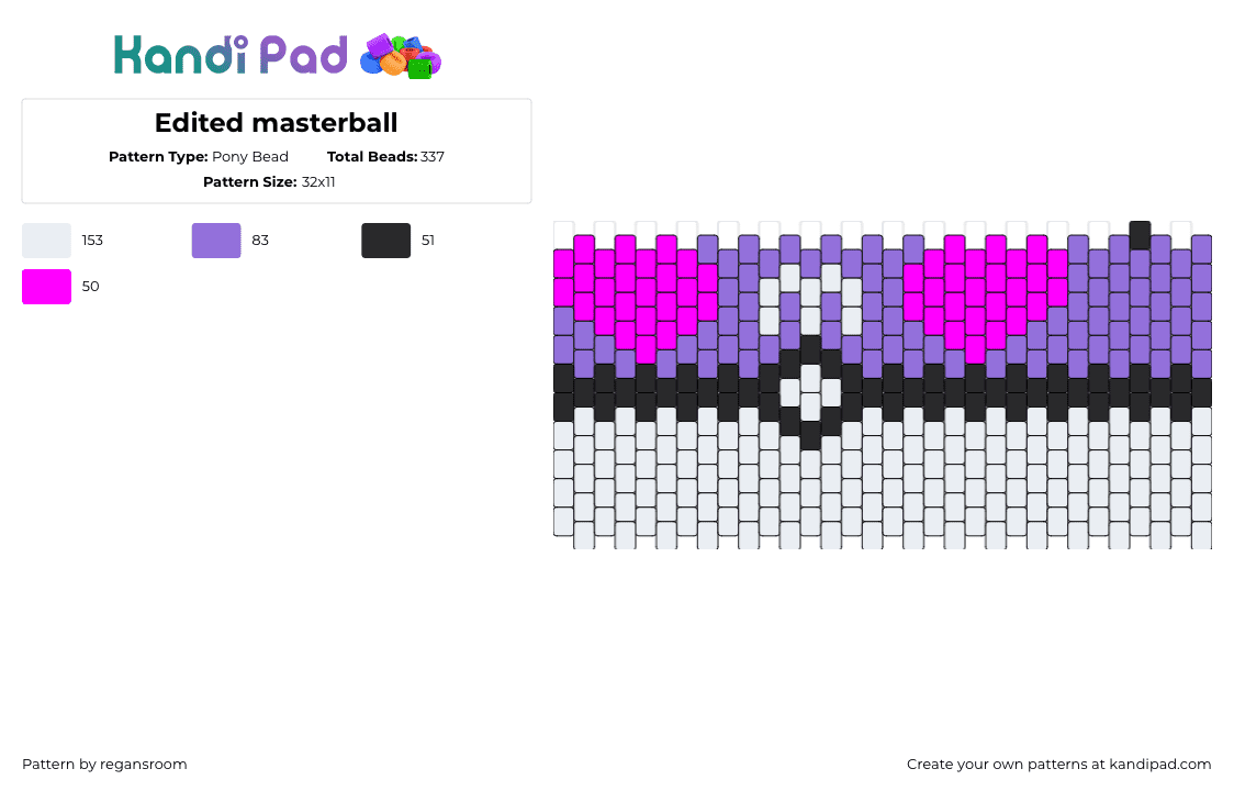 Edited masterball - Pony Bead Pattern by regansroom on Kandi Pad - masterball,pokeball,pokemon,gaming,cuff,purple,pink,gray