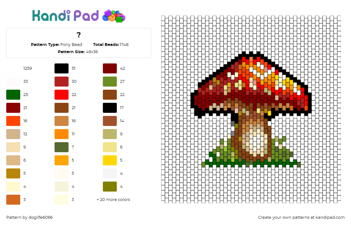 ? - Pony Bead Pattern by regansroom on Kandi Pad - mushroom,toadstool,nature,woodland,enchanting,forest,fungi,red