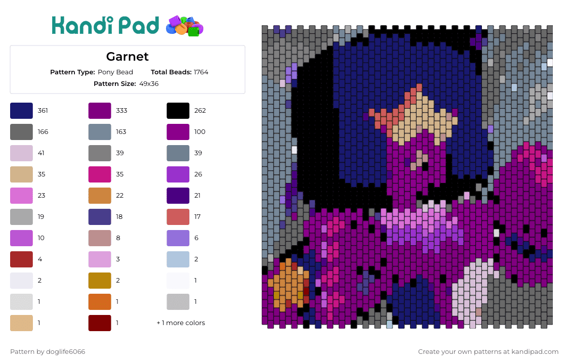 Garnet - Pony Bead Pattern by doglife6066 on Kandi Pad - garnet,steven universe,animation,square hair,shades,strength,leadership,purple