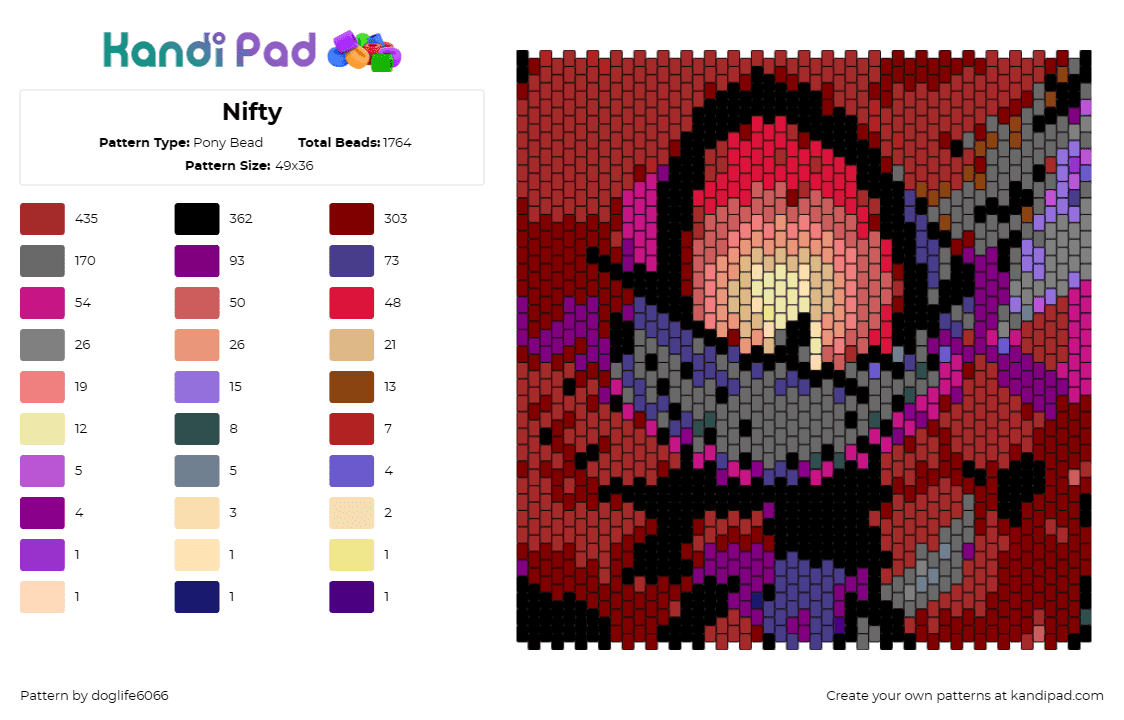 Nifty - Pony Bead Pattern by regansroom on Kandi Pad - niffty,hazbin hotel,panel,animated,fiery,spirited,personality,red