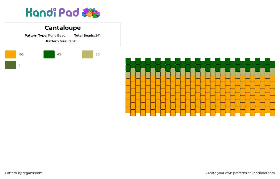 Cantaloupe - Pony Bead Pattern by regansroom on Kandi Pad - cantaloupe,melon,fruit,food,cuff,orange,green