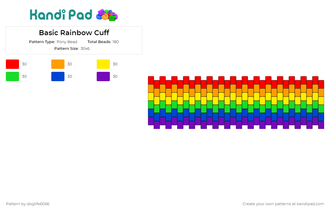 Basic Rainbow Cuff - Pony Bead Pattern by doglife6066 on Kandi Pad - rainbows,stripes,cuff