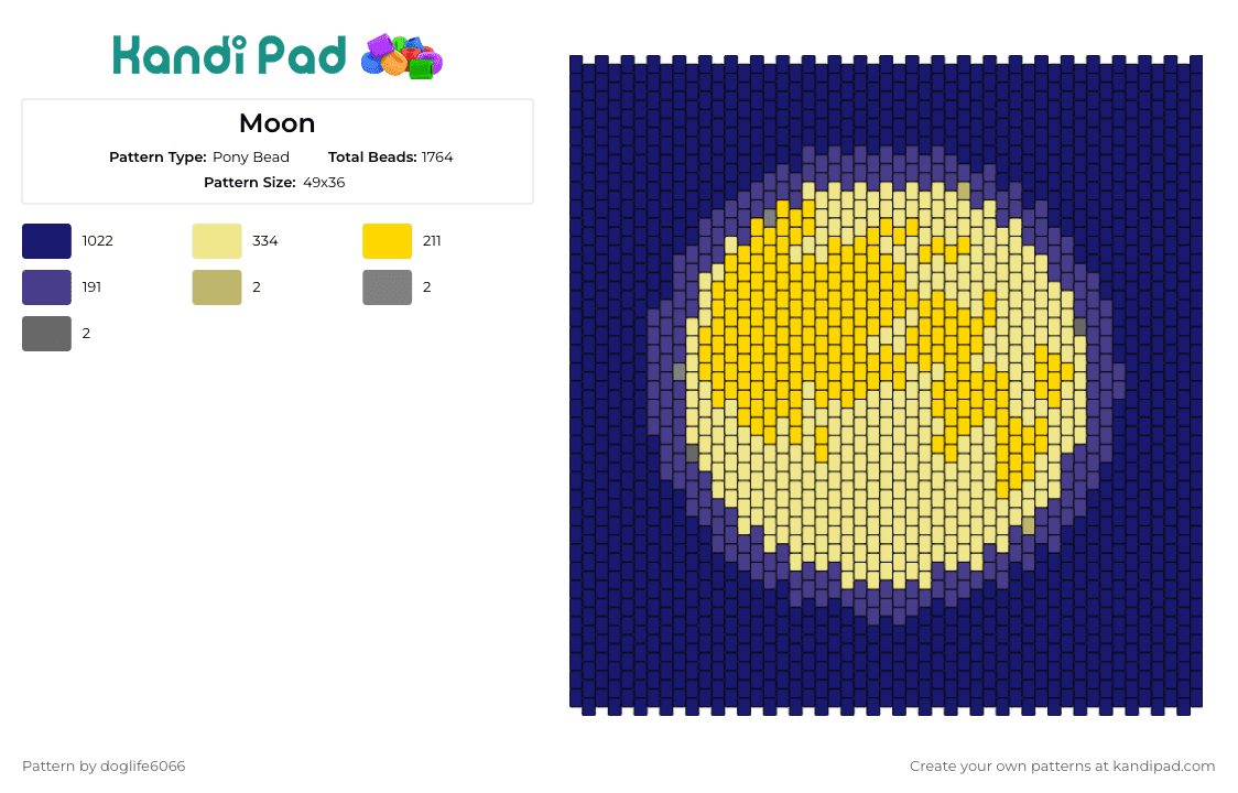 Moon - Pony Bead Pattern by doglife6066 on Kandi Pad - moon,night,sky,tranquil,celestial,spectacle,glow,yellow,blue