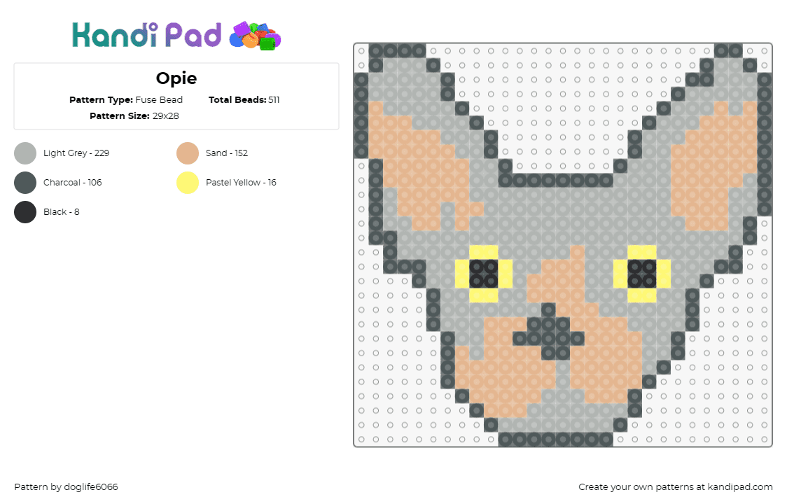 Opie - Fuse Bead Pattern by doglife6066 on Kandi Pad - dog,pet,animal,cute,gray,tan
