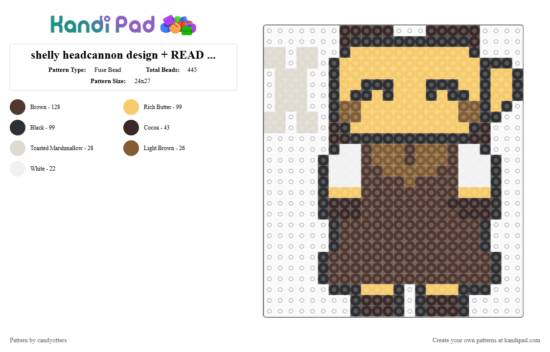 shelly headcannon design + READ DESC - Fuse Bead Pattern by candyotters on Kandi Pad - brown, dandys world, fandom, fossil, roblox, shelly, shelly fossilian, yellow