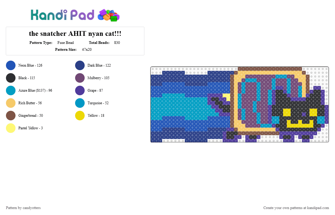 the snatcher AHIT nyan cat!!! - Fuse Bead Pattern by candyotters on Kandi Pad - a hat in time, ahit, ahit game, blue, light blue, niche game, the snatcher, video game