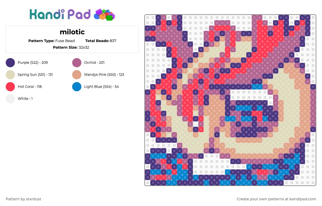 milotic - Fuse Bead Pattern by stxrdust on Kandi Pad - purple,pink,beige