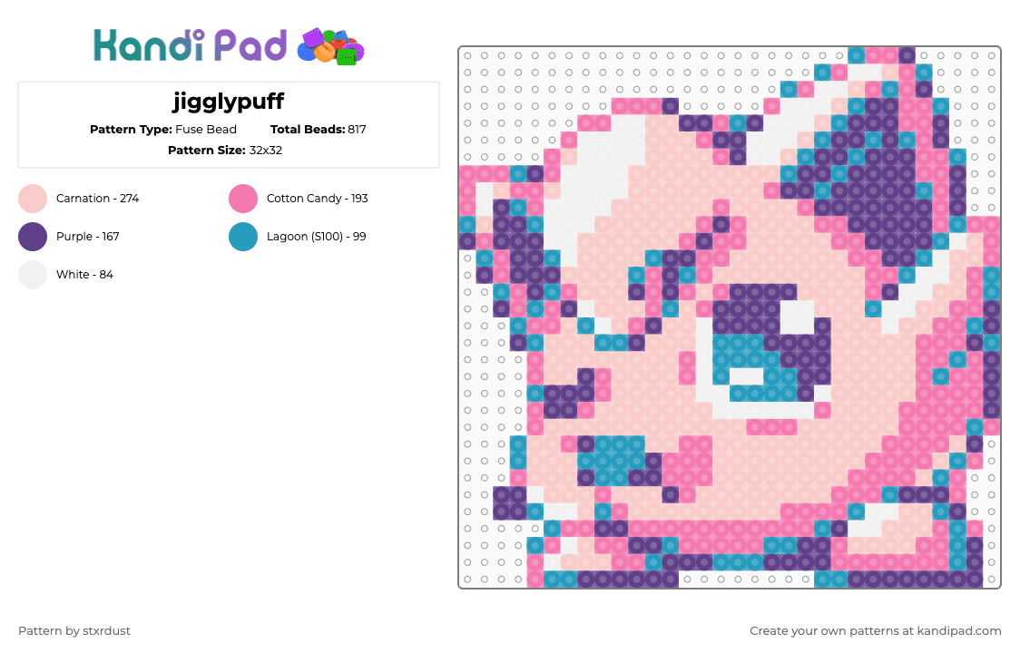 jigglypuff - Fuse Bead Pattern by stxrdust on Kandi Pad - pink,beige