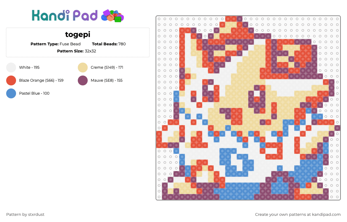 togepi - Fuse Bead Pattern by stxrdust on Kandi Pad - pink,red,beige