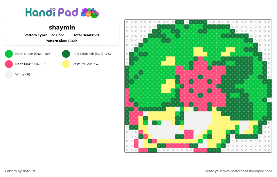 shaymin - Fuse Bead Pattern by stxrdust on Kandi Pad - green