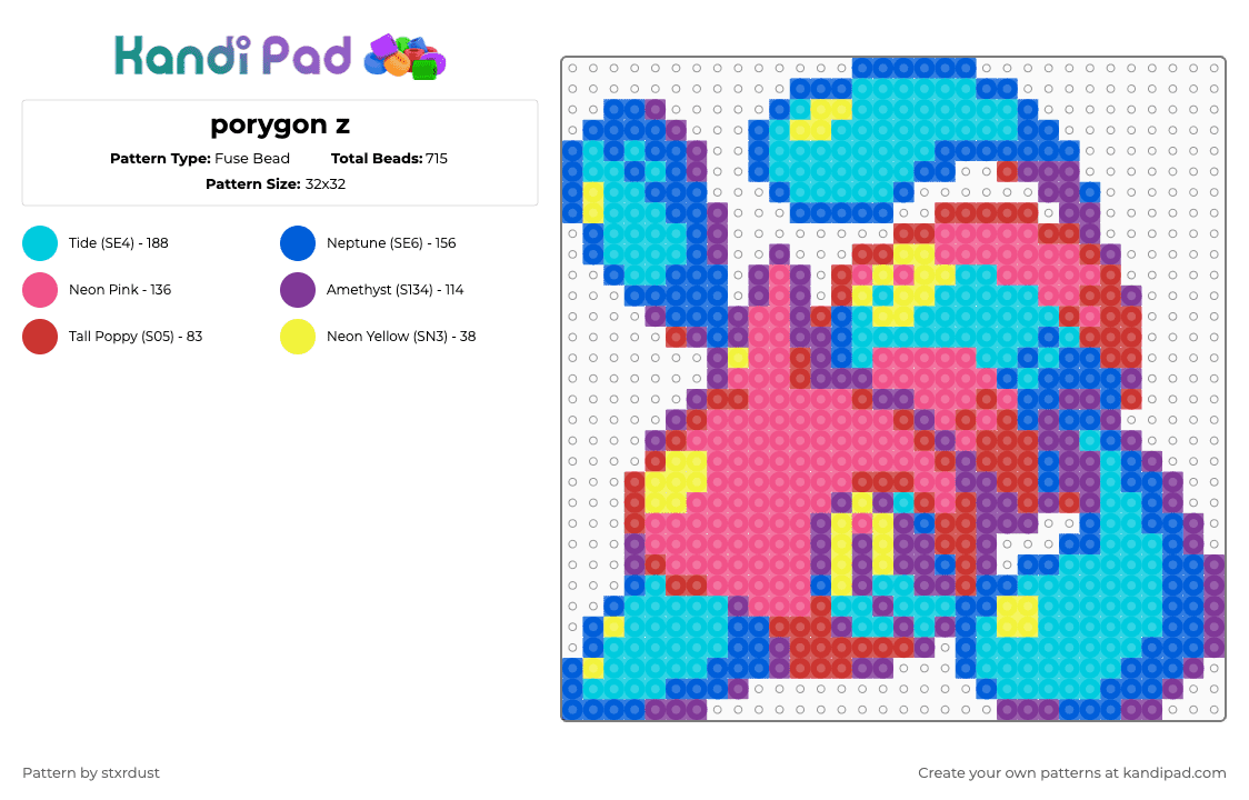 porygon z - Fuse Bead Pattern by stxrdust on Kandi Pad - pink,blue,light blue