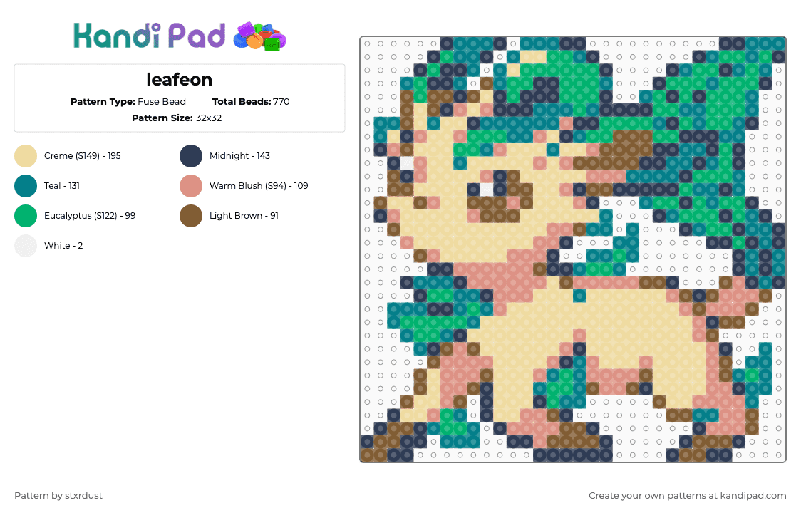 leafeon - Fuse Bead Pattern by stxrdust on Kandi Pad - purple,beige
