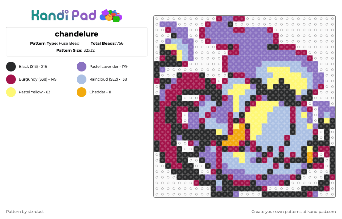 chandelure - Fuse Bead Pattern by stxrdust on Kandi Pad - pink,blue,light blue