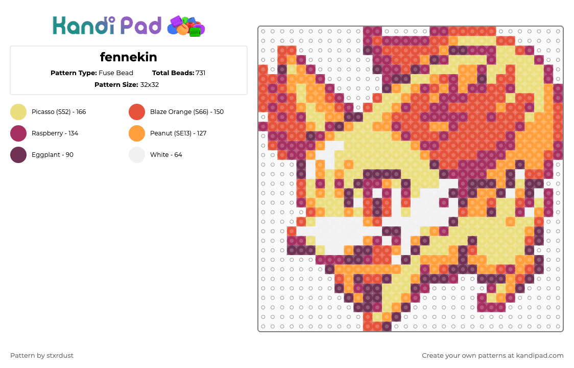 fennekin - Fuse Bead Pattern by stxrdust on Kandi Pad - pink,yellow